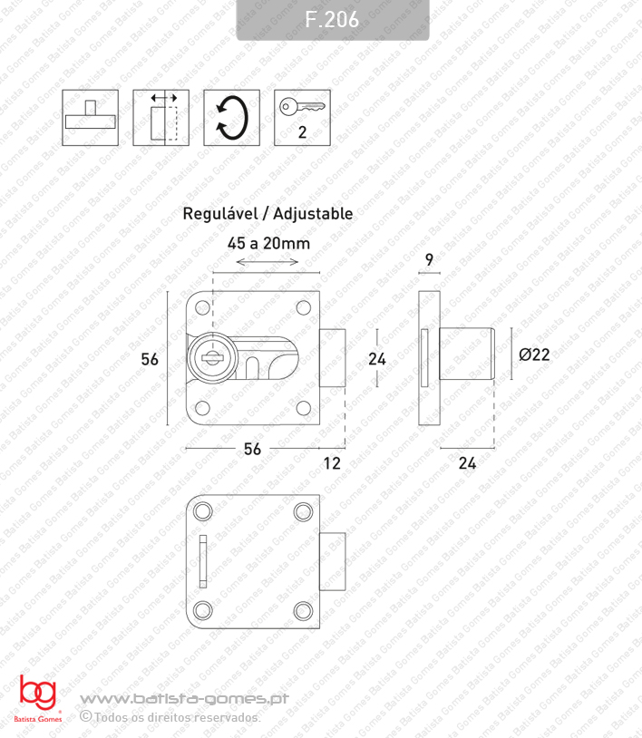 Fechadura de sobrep�r para m�veis /TB (entrada) regul�vel